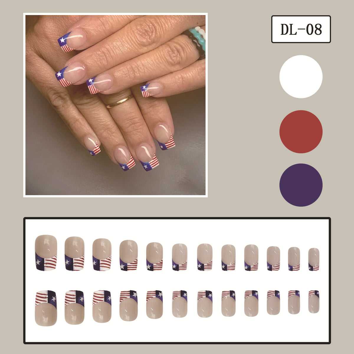 American flag Independence Day French Short Nails