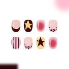 24pcs Short Oval Pale Pink French Dotted stripes Nails
