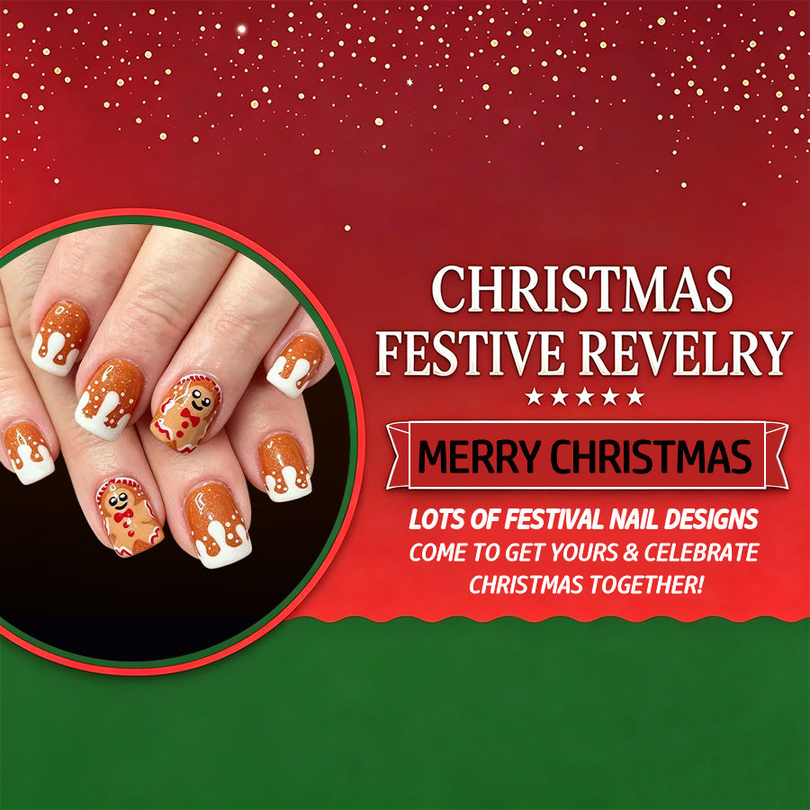 Short French Square Gingerbread Brownish Christmas nails