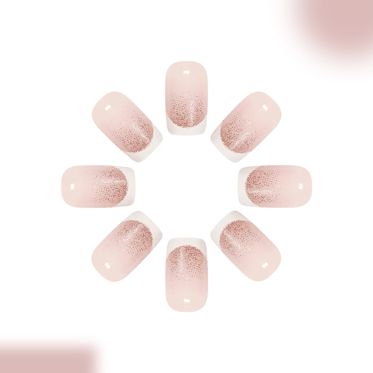 24 pcs Short Square Nude French Glitter nails