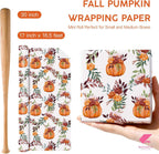 Glitter Foil Fall Pumpkin Wrapping Paper Roll Autumn Harvest Floral Pumpkin Gift Wrap for Thanksgiving