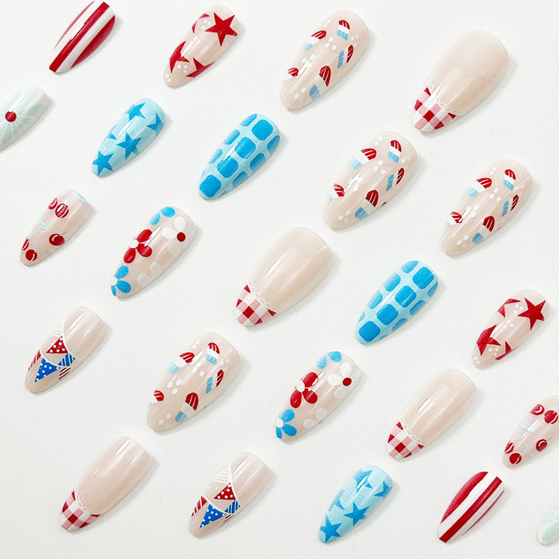 Flag flowers American Independence Day Almond Nails