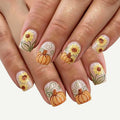 24pcs Short Square Pumpkin&sunflower Glitter Nails