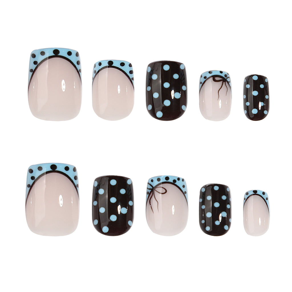Square blue polka dot nails