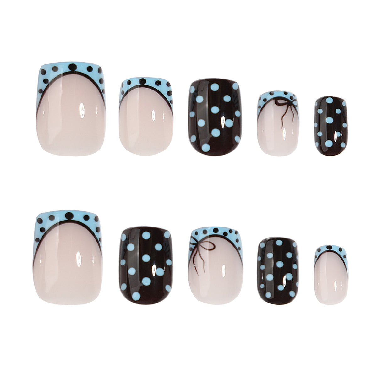 Square blue polka dot nails