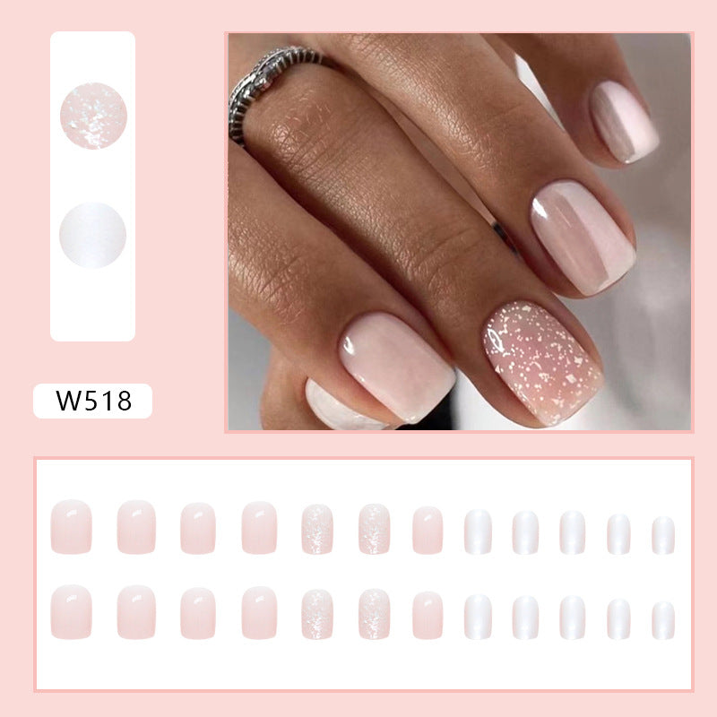 Shiny pearlescent pink nails