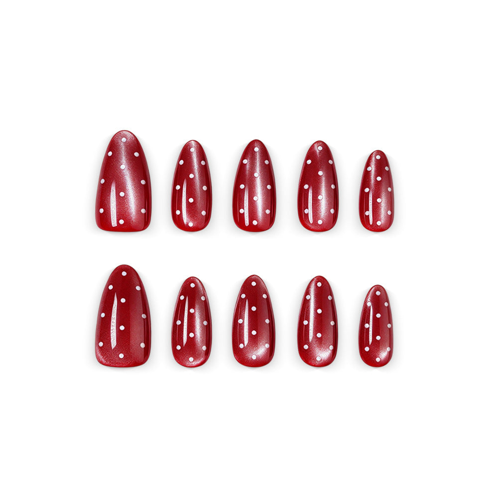 Wine-red polka dot nails