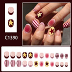 24pcs Short Oval Pale Pink French Dotted stripes Nails
