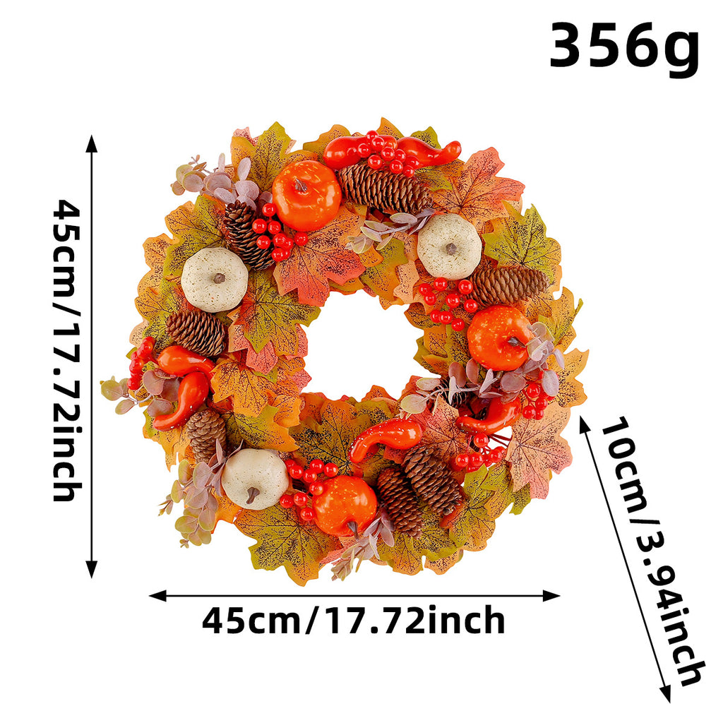 Autumn pumpkin pinecone wreath door and window decorations Thanksgiving