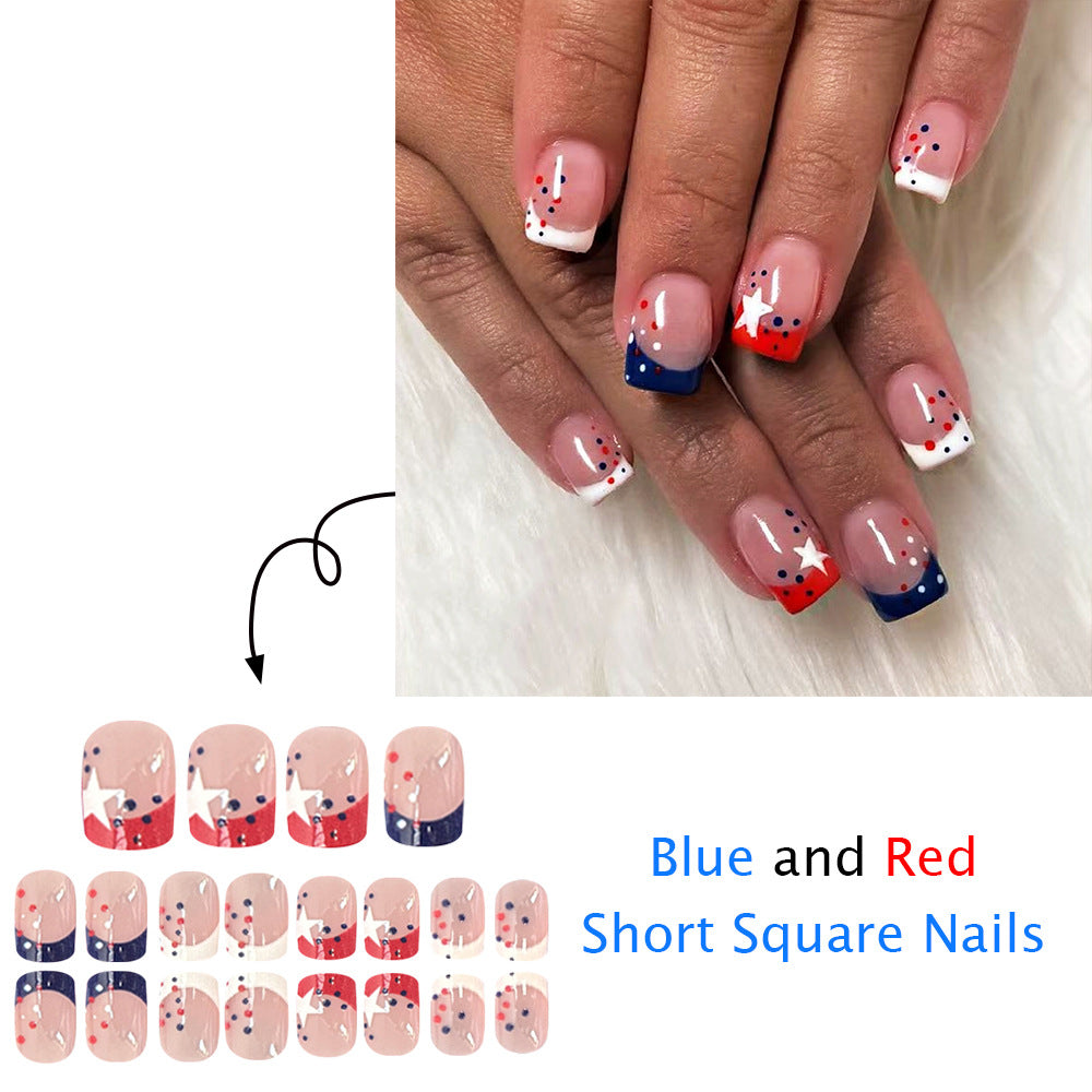 American Flag Polka Dot French Independence Day Square Nails