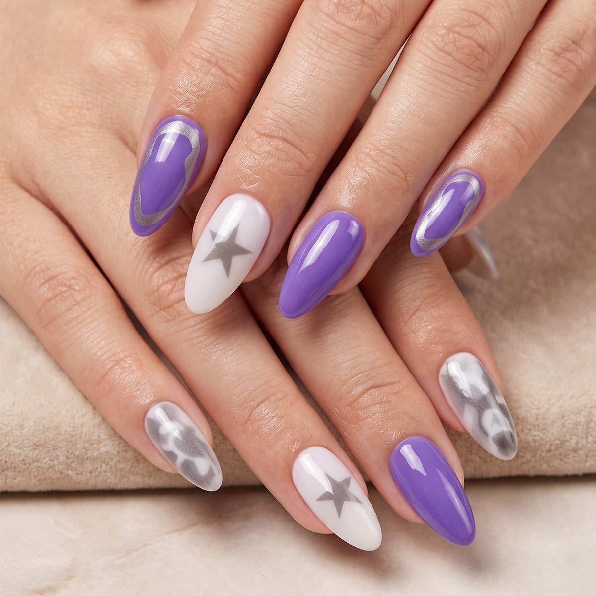 Purple Medium Almond Star nails