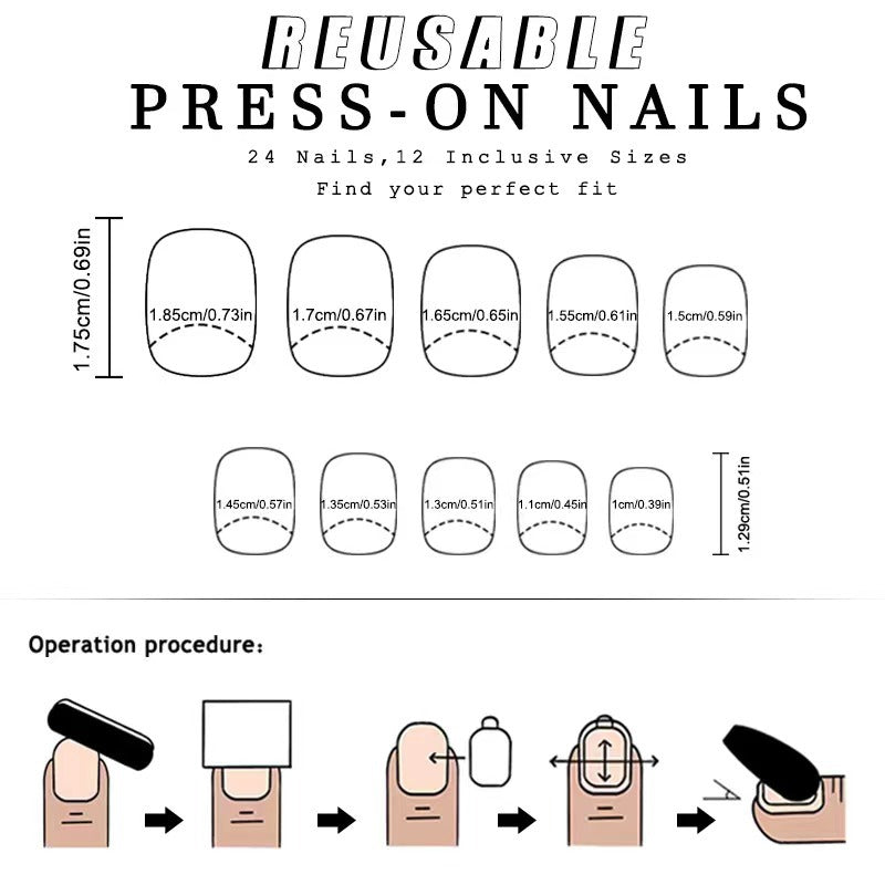 24pcs Short Square French White lines Nails