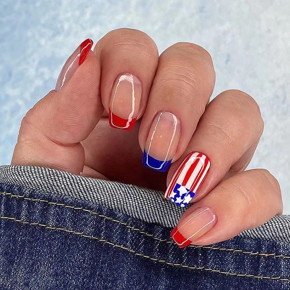 24pcs American Flag Independence Day Stripes Long Nails