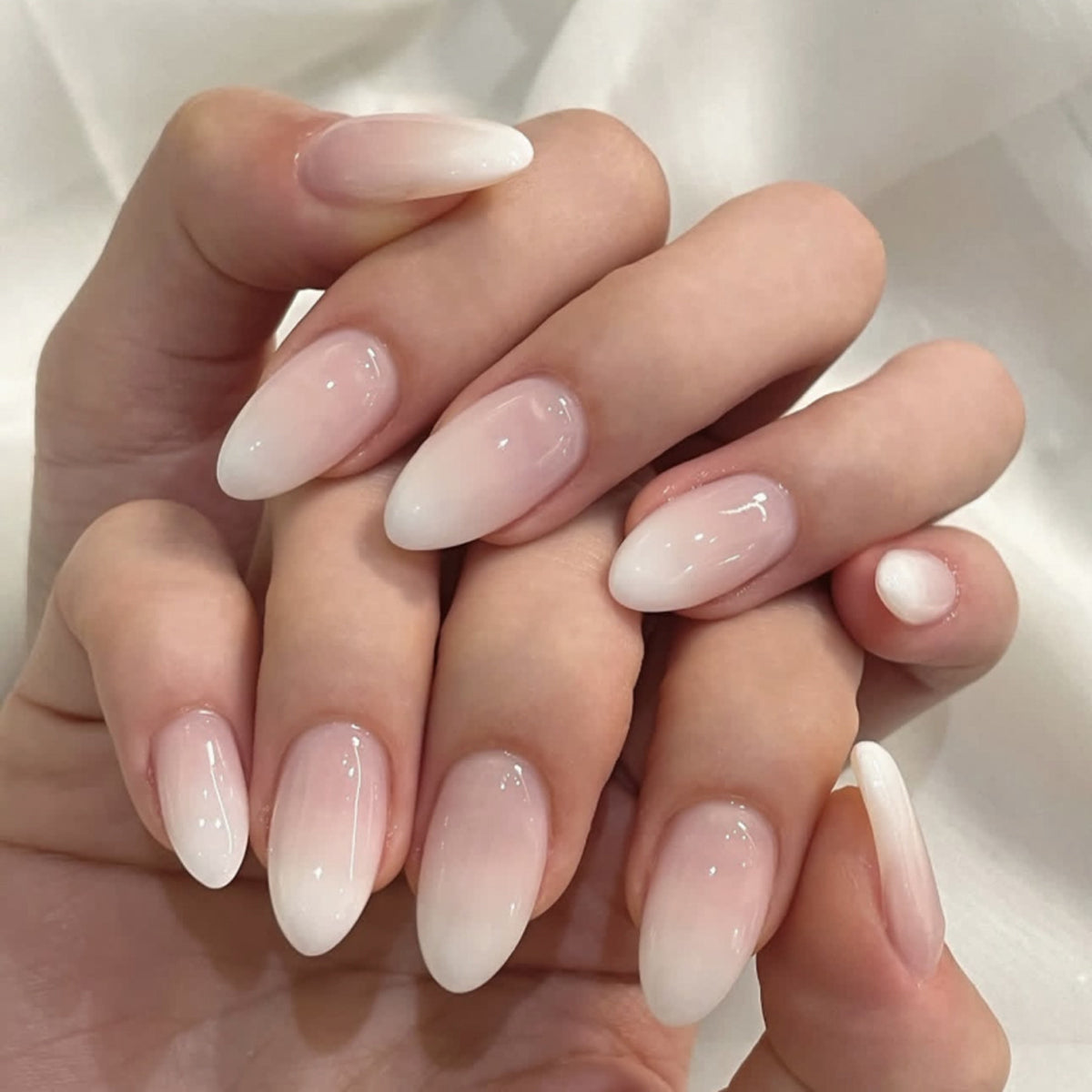 Short Ombre white Almond nails