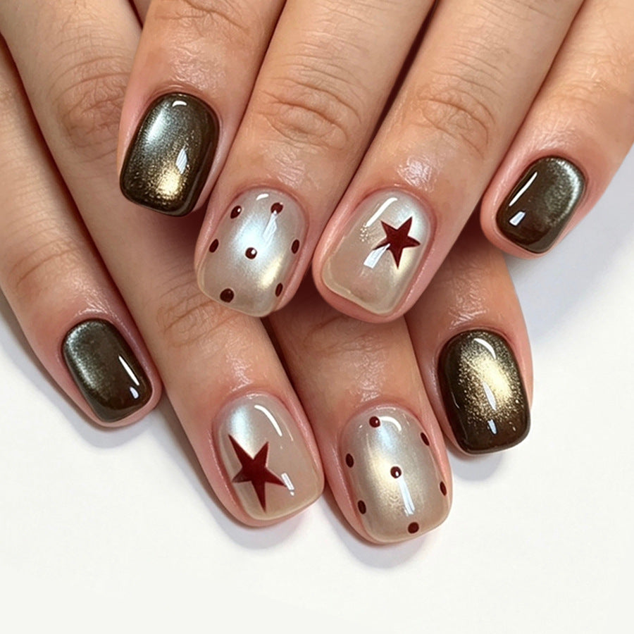 Polka dot five-pointed star nails