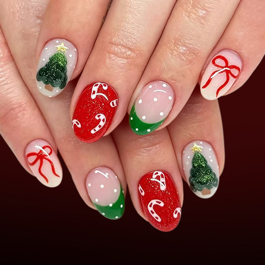 Bow Christmas tree nails