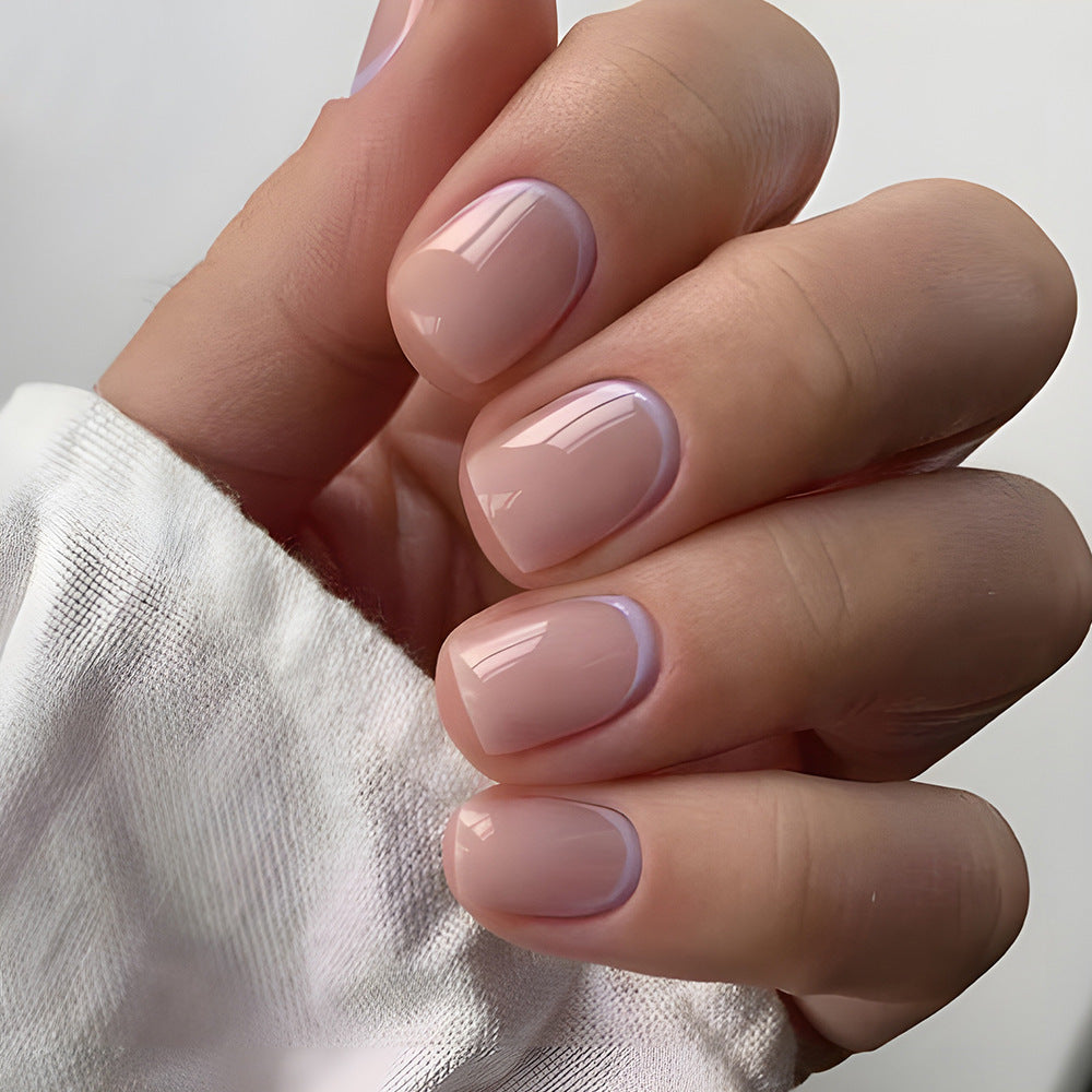 24pcs Nude Press on nails with French purple tips