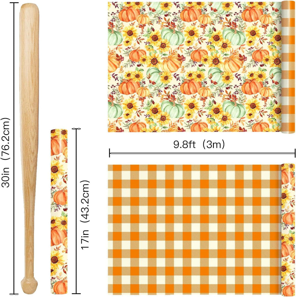 Glitter Foil Fall Pumpkin Wrapping Paper Roll Autumn Harvest Floral Pumpkin Gift Wrap for Thanksgiving
