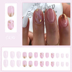 24pcs Oval White French gradient with glitter Nails