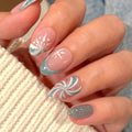 24pcs Greenish-blue French White Striped Snowflake Nails