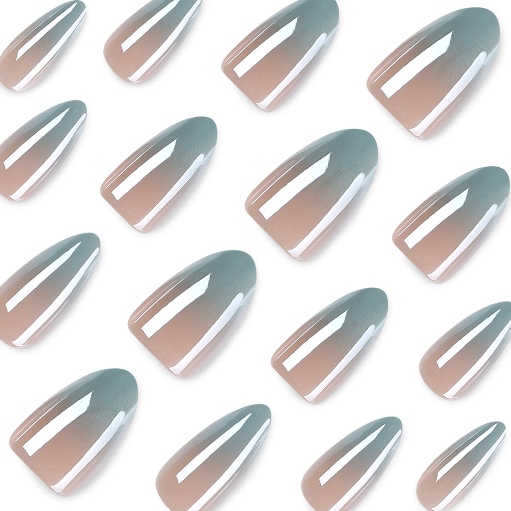 French Light Blue Ombre Almond Long nails