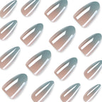 French Light Blue Ombre Almond Long nails