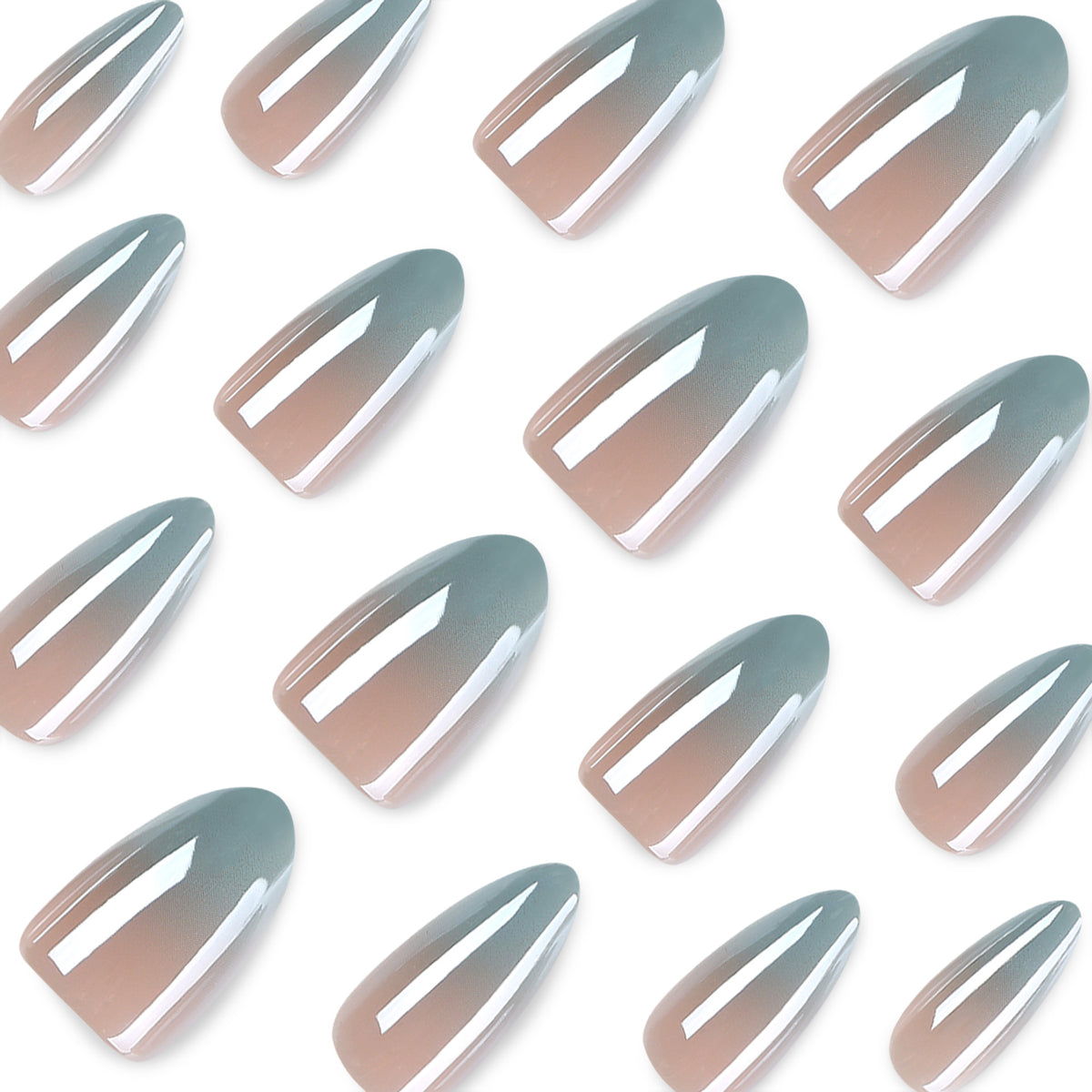French Light Blue Ombre Almond Long nails