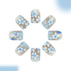 24pcs Short Square Blue Floral pattern nails