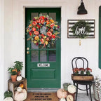 Autumn floral wreath door decoration with pumpkin vine ring door hanging Thanksgiving twine ornaments