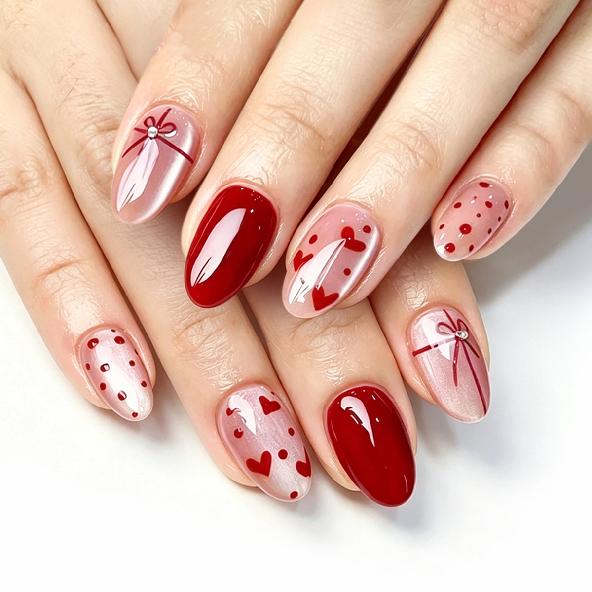Heart-shaped ribbon nails
