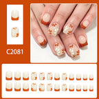 24pcs Short Square French Nude Glitter flower nails