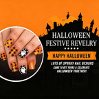 24pcs Short Square Halloween Orange-black Polka dot nails