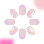 24pcs Short Oval sleeves light Purple French flowers Nails
