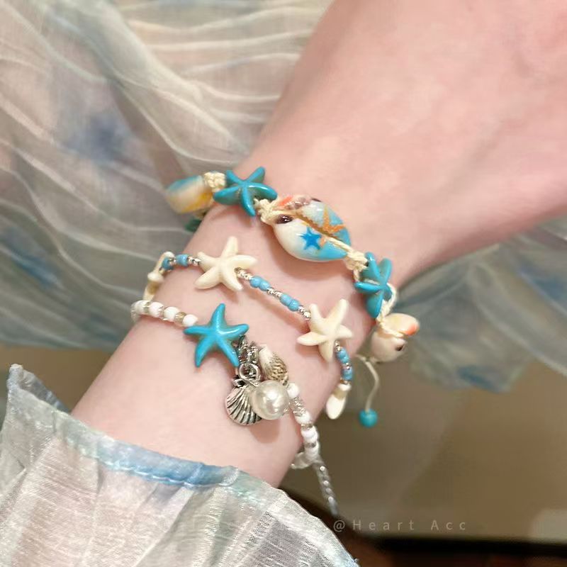 Beach vacation natural style starfish and shell bracelet