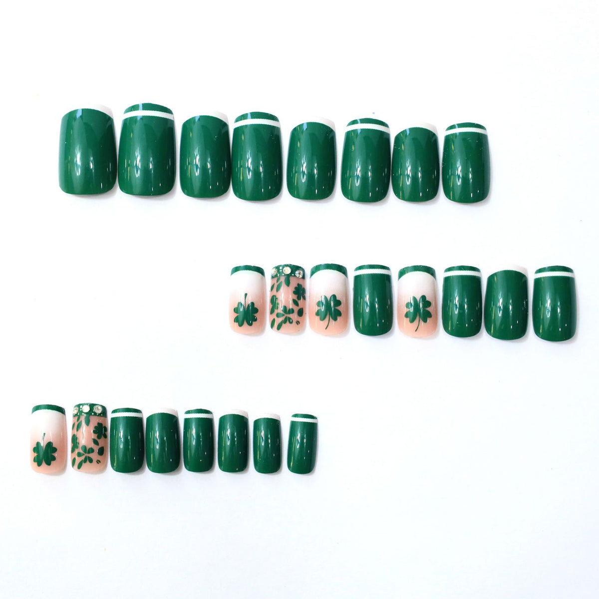 24pcs Fresh Green Diamond French St. Patrick's Day Nails