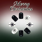 24pcs Short Square Black and white snowflake Christmas Nails