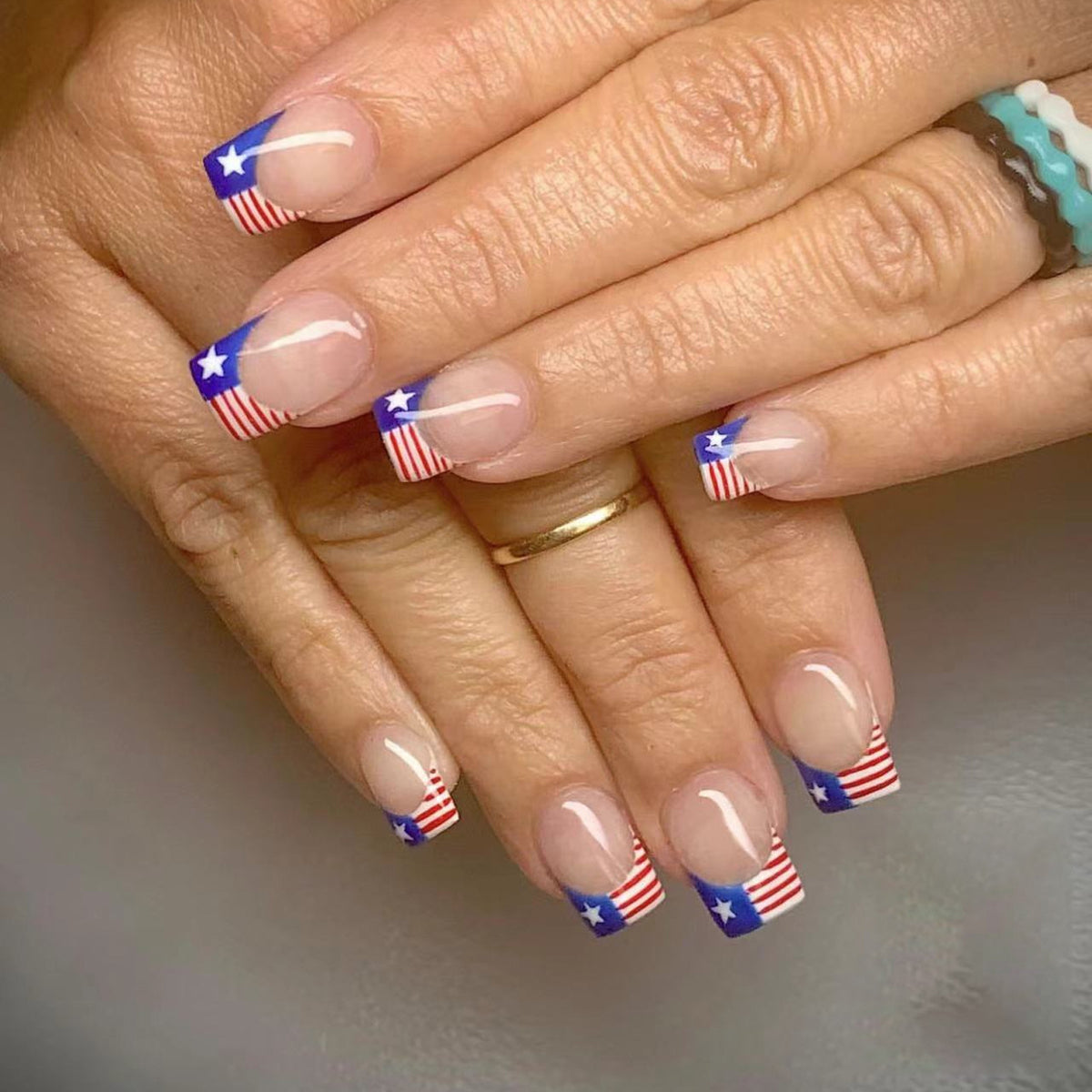 American flag Independence Day French Short Nails