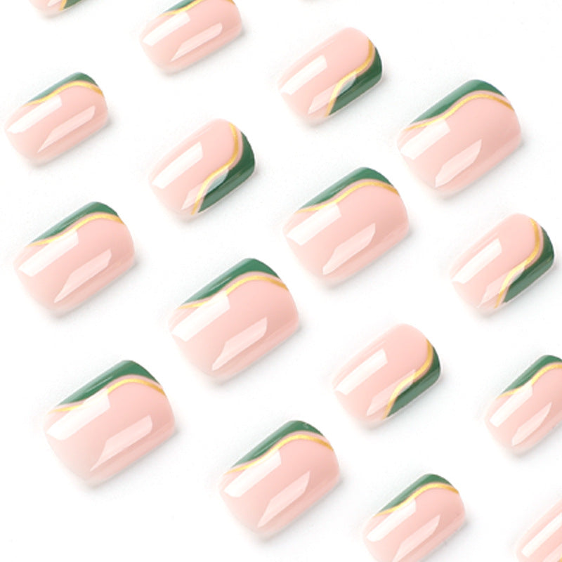 Short square green nails
