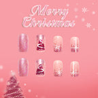 Pink Christmas tree nails