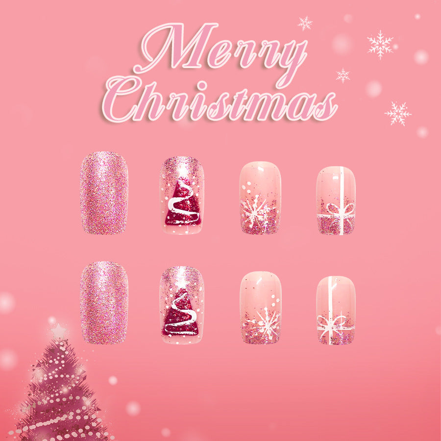 Pink Christmas tree nails
