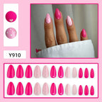 24pcs Pink heart-shaped dotted Almond Nails