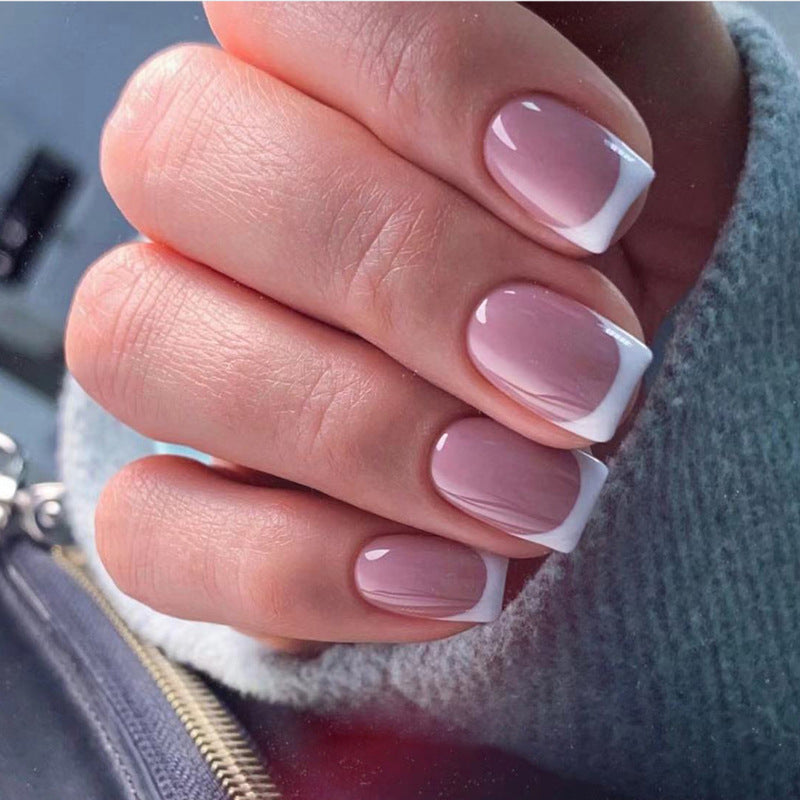 Short square white French-style nails