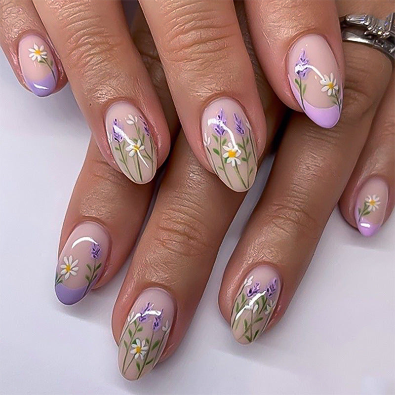 Purple phoenix-tailed flower nails
