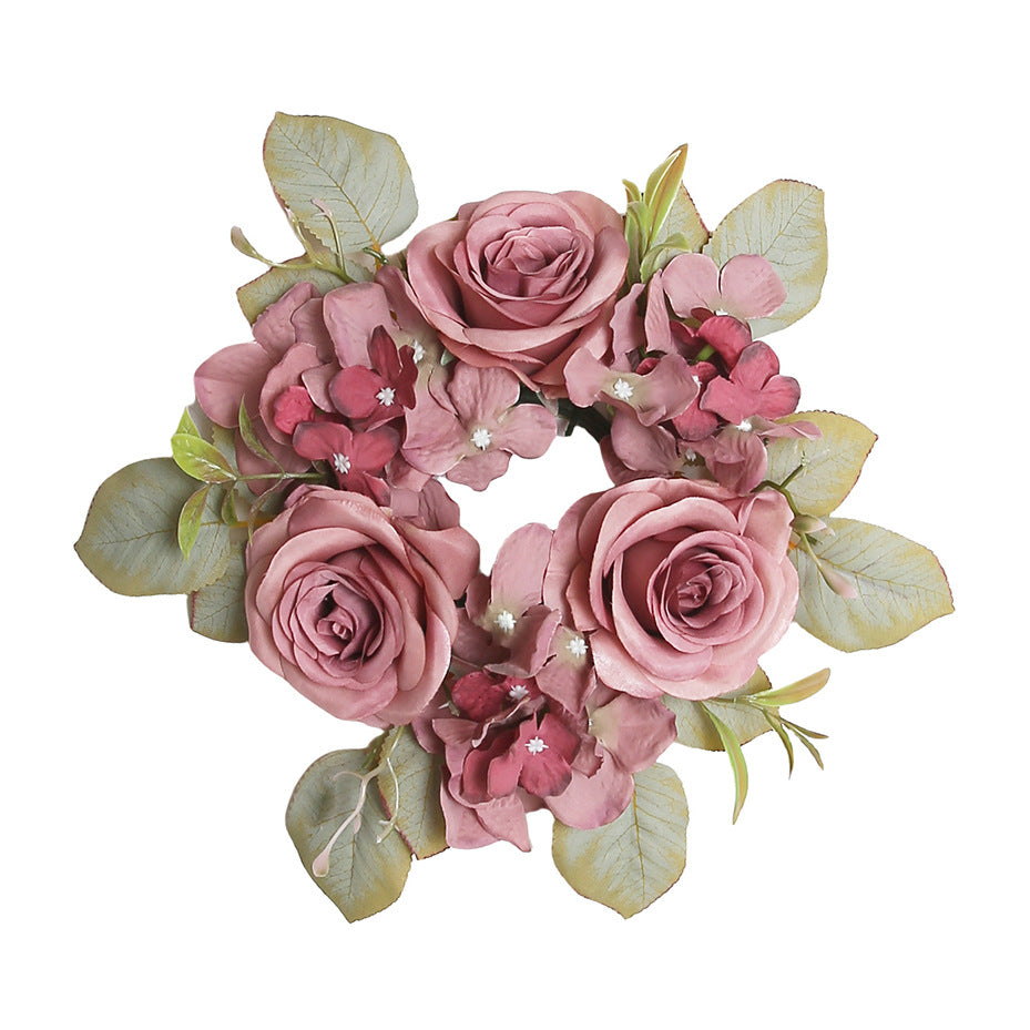Simulation rose hydrangea candleholder wreath table decoration for wedding decoration
