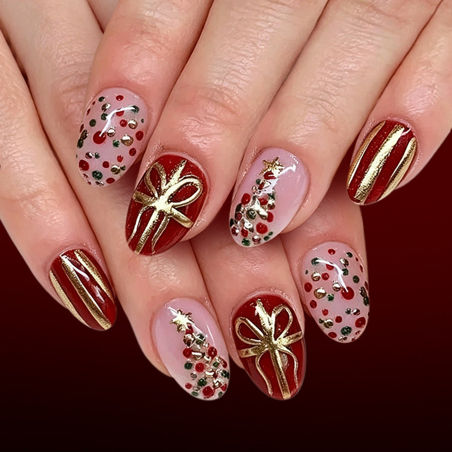 Christmas tree polka dot nails