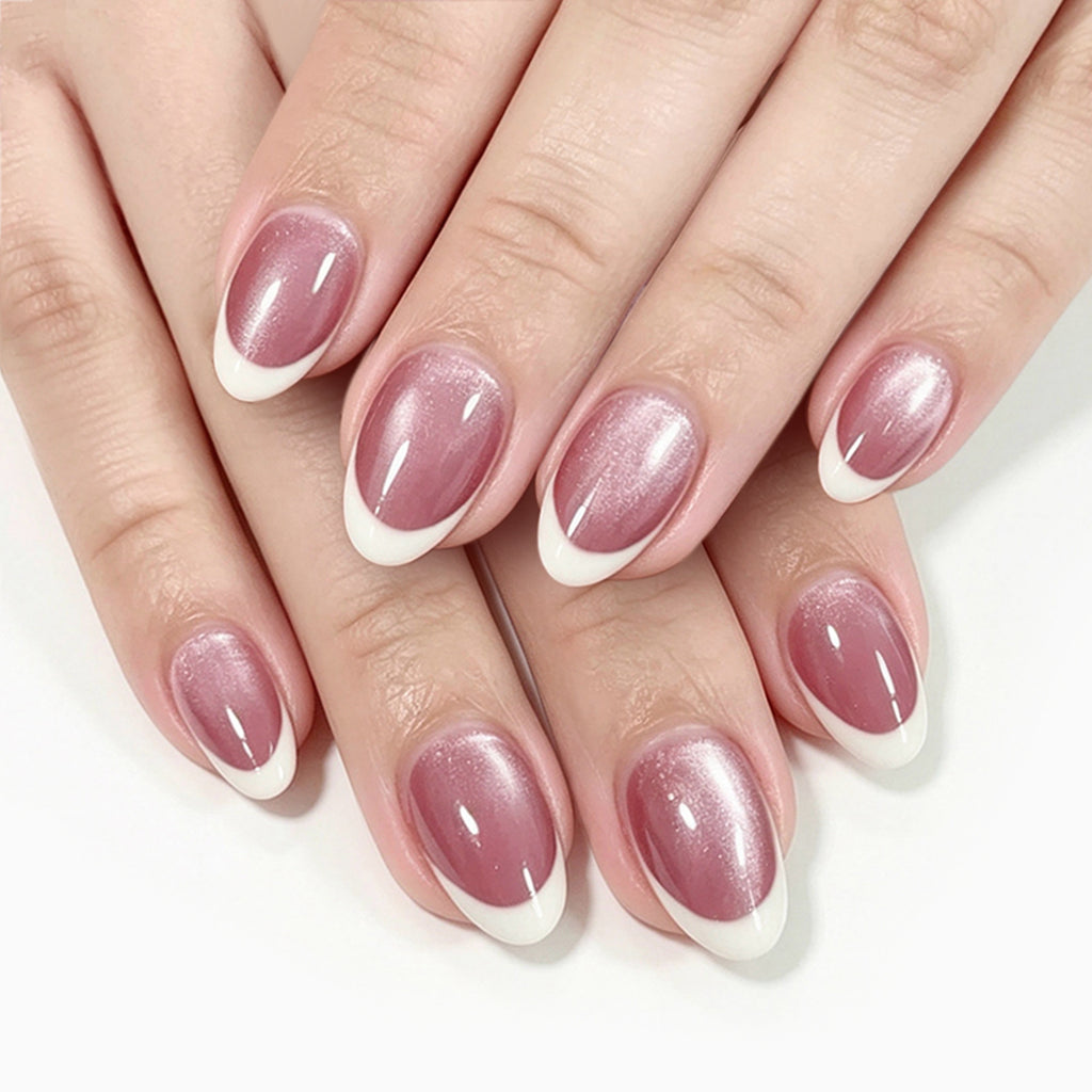 Pinkish-purple French nails