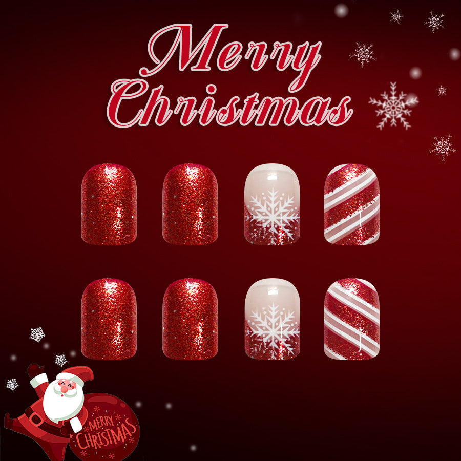 Red French glitter nails