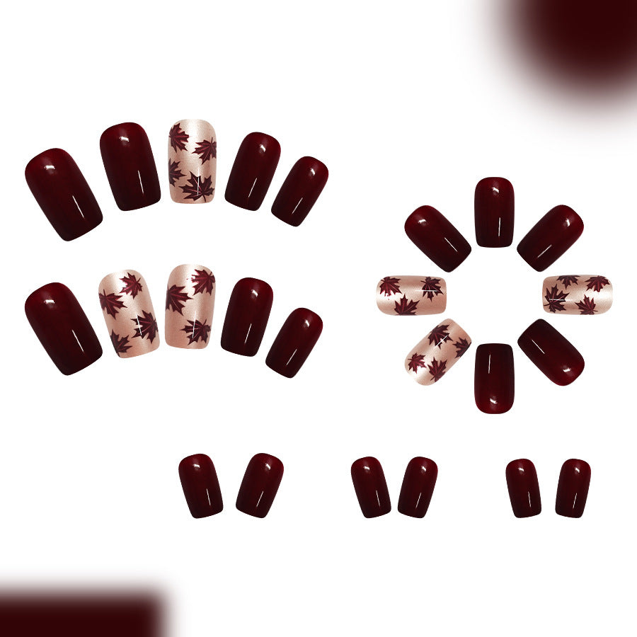 Maple leaf pearlescent nails