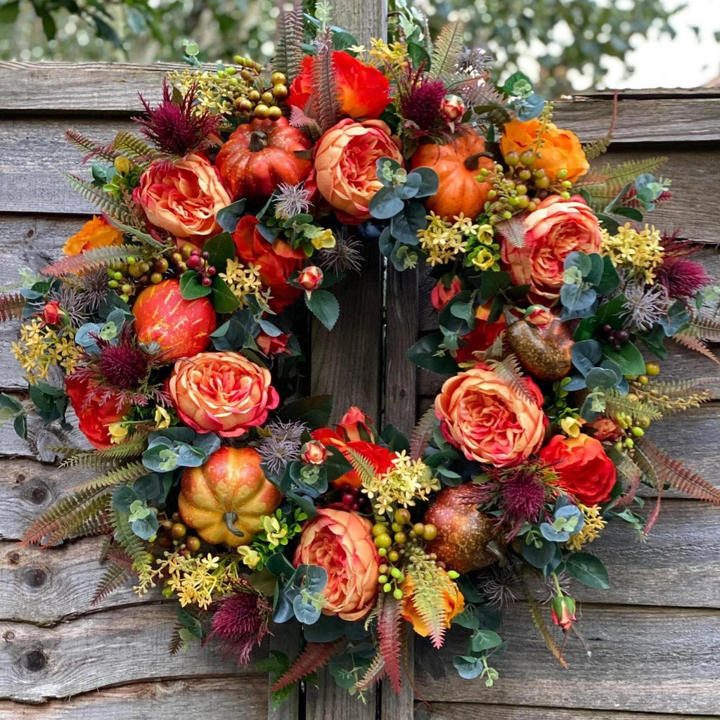 Autumn floral wreath door decoration with pumpkin vine ring door hanging Thanksgiving twine ornaments