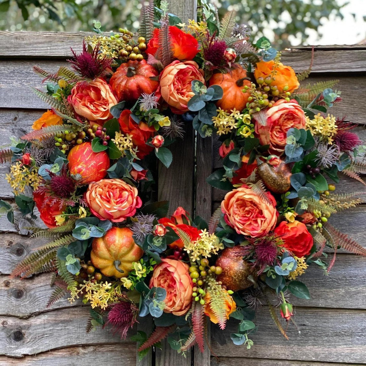 Autumn floral wreath door decoration with pumpkin vine ring door hanging Thanksgiving twine ornaments